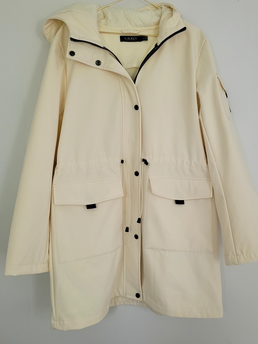 ✨️LAUREN Ralph Lauren Cream Softshell Hooded Jacket Coat Medium 20809F LIKE NEW✨